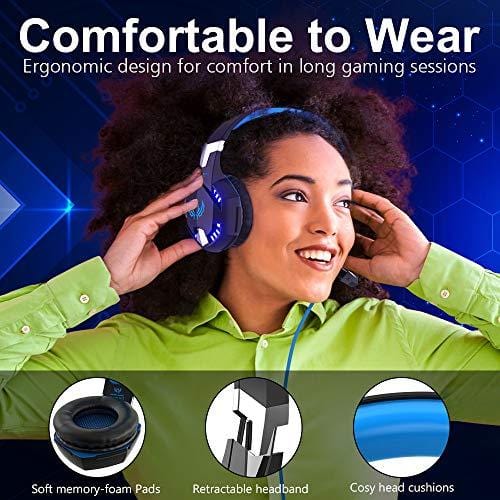 VersionTECH. G2000 Gaming Headset for PS5 PS4 PC Xbox One, Surround Sound Over Ear Headphones with Mic, LED Light for Mac Laptop Switch Playstation Xbox Series X/S