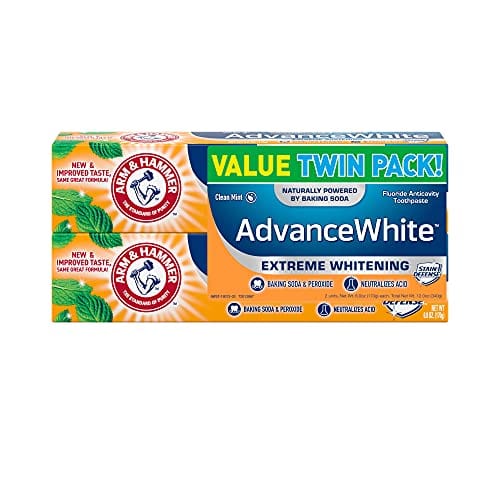 ARM & HAMMER Advanced White Extreme Whitening Toothpaste, TWIN PACK (Contains Two 6oz Tubes) -Clean Mint- Fluoride Toothpaste