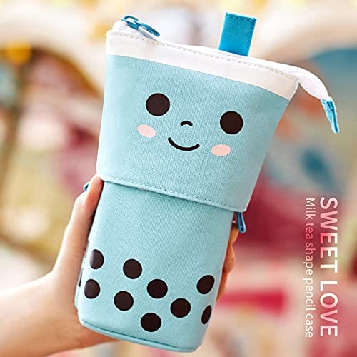 ANGOOBABY Cute Pencil Case Standing Pen Holder Telescopic Makeup Pouch Pop Up Cosmetics Bag Stationery Office Organizer Box