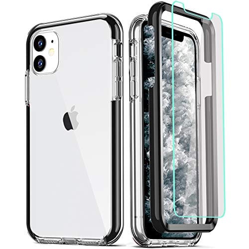 COOLQO Compatible for iPhone 11 Case, with [2 x Tempered Glass Screen Protector] Clear 360 Full Body Coverage Hard PC+Soft Silicone TPU 3in1 Heavy Duty Shockproof Defender Phone Protective Cover Black