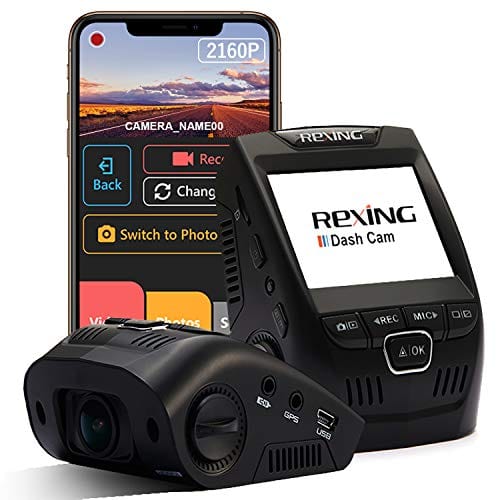 Rexing V1 - 4K Ultra HD Car Dash Cam 2.4" LCD Screen, Wi-Fi, 170° Wide Angle Dashboard Camera Recorder with G-Sensor, WDR, Loop Recording, Supercapacitor, Mobile App, 256GB Supported