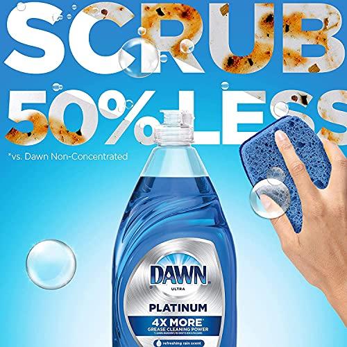 Dawn Dish Soap Platinum Dishwashing Liquid + Non-Scratch Sponges for Dishes, Refreshing Rain Scent, Includes 3x24oz + 2 Sponges (Packaging May Vary)