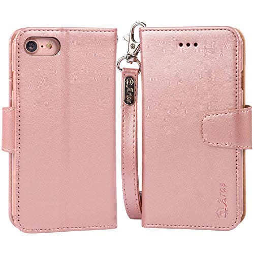 Arae Case for iPhone 7 / iPhone 8 / iPhone SE 2020, Premium PU leather wallet Case with Kickstand and Flip Cover for iPhone 7 / iPhone 8 / iPhone SE 2nd Generation 4.7 inch - Rosegold