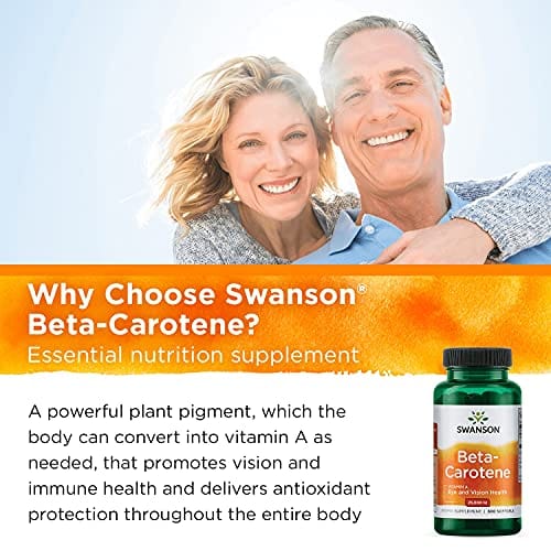 Swanson Beta-Carotene Vitamin A 25000 IU Skin Eye Immune System Health Antioxidant Support 7500 mcg 300 Softgels Count