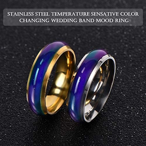 5 Pieces Stainless Steel Temperature Changing Color Mood Rings Unisex Sensitive Emotion Ring Wedding Men Women (0.67 Inch)
