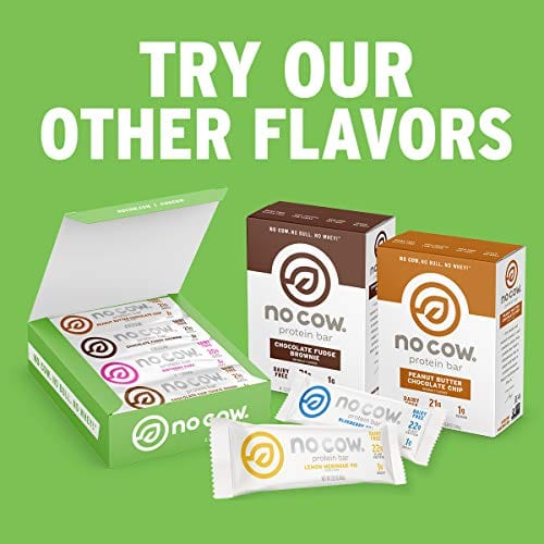 No Cow Protein Bars, Birthday Cake, 20g Plant Based Vegan Protein, Keto Friendly, Low Sugar, Low Carb, Low Calorie, Gluten Free, Naturally Sweetened, Dairy Free, Non GMO, Kosher, 12 Pack