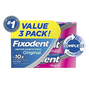 Fixodent Complete Original Denture Adhesive Cream, 2.4 oz, 3 Pack (Packaging May Vary)