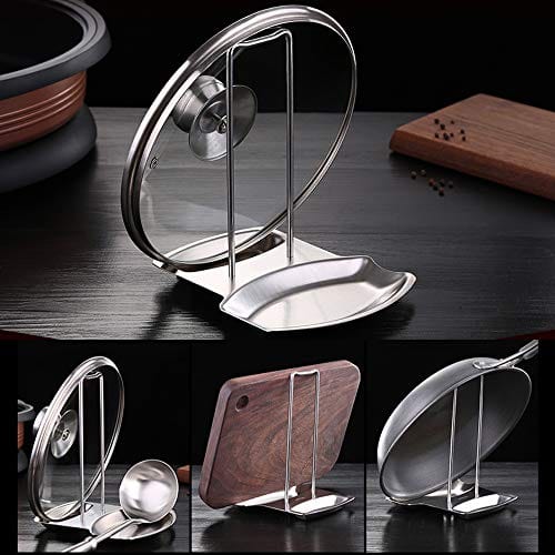 iPstyle Pan Lid Holder for Pots and Pans Progressive Lid and Spoon Rest Shelf 304 Stainless Steel Pan Lid Organizer Kitchen Decor Tool (Holder)