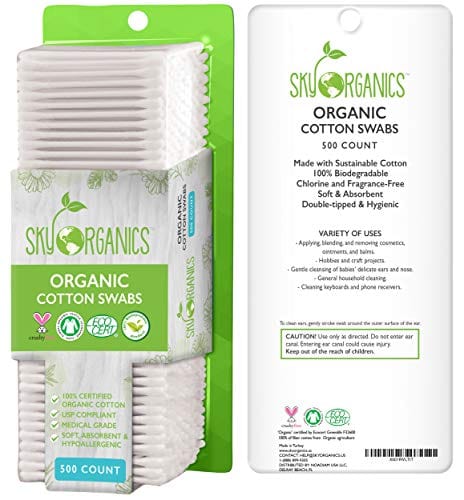 Cotton Swabs Organic by Sky Organics (Large pack of 500 ct.) Natural Cotton Buds, Cruelty-Free Cotton Swabs, Biodegradable, All Natural Cotton Swabs, Chlorine-Free Hypoallergenic Cotton Swabs