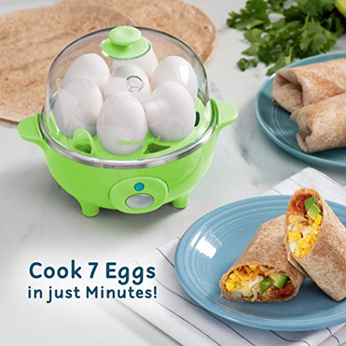 Elite Cuisine EGC-007G Maxi-Matic ~ ~ Electric Egg Poacher, Omelet, Scrambled Eggs & Soft, Medium, Hard-Boiled Egg Boiler Cooker with Auto-Shut off and Buzzer, 7 Egg Capacity, Green