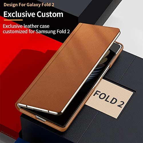 Vizvera Designed for Samsung Fold 2 Case 2020, Leather Scratch-Resistant and Shock-Absorbing Case for Samsung Galaxy Fold 2 (Saddle Brown)