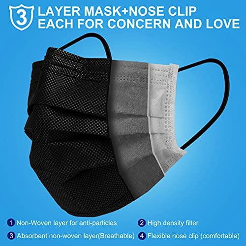 ZTANPS Face Mask,Pack of 50 Black Disposable Face Mask for Men & Women (Black)