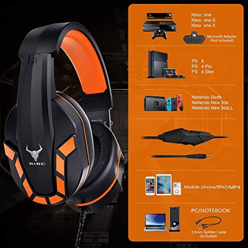 Kikc PS4 Gaming Headset with Mic for Xbox One, PS5, PC, Mobile Phone and Notebook, Controllable Volume Gaming Headphones with Soft Earmuffs, Headphones for Kid