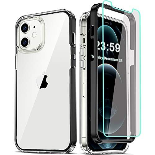 COOLQO Compatible for iPhone 12 /iPhone 12 Pro Case 6.1 Inch, with 2 x Tempered Glass Screen Protector Clear 360 Full Body Silicone