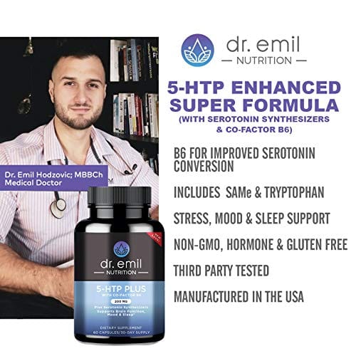 Dr. Emil Nutrition 200 MG 5-HTP Plus Serotonin Synthesizers and Cofactor B6 for Improved Serotonin Conversion for Serotonin Boost