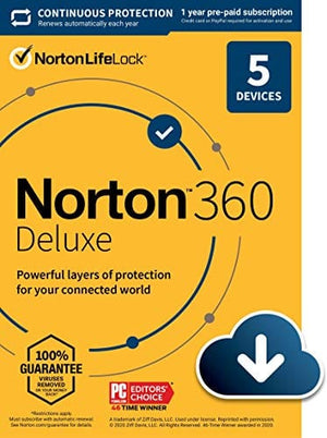 Products Norton 360 Deluxe 2021 – Antivirus software for 5 Devices with Auto Renewal - Includes VPN, PC Cloud Backup & Dark Web Monitoring
