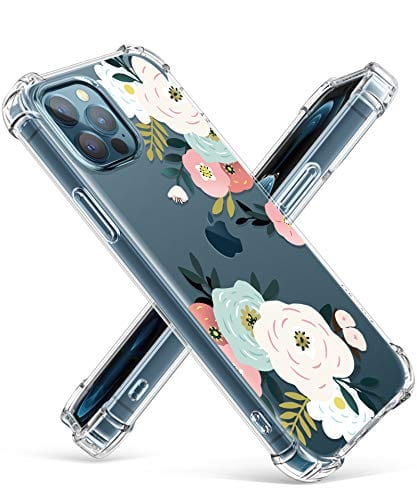 GVIEWIN Case Compatible with iPhone 12 and iPhone 12 Pro 6.1 Inch 2020, Clear Floral Soft & Flexible TPU Shockproof Cover