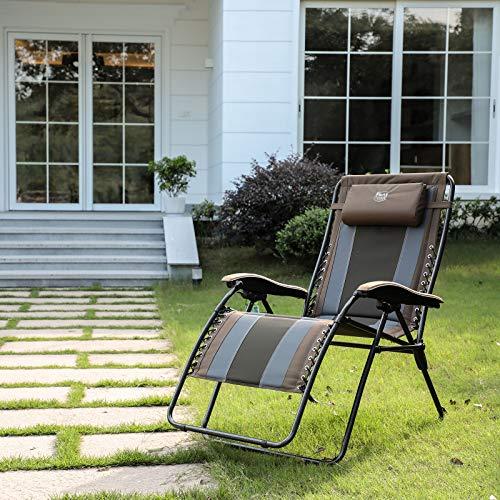 TIMBER RIDGE Oversized Zero Gravity Chair Folding Patio Lounge with Adjustable Headrest Cup Holder for Outdoor Garden Lawn-Support up to 350lbs(Brown)