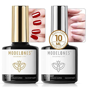 Modelones Gel Top and Base Coat, Gel Nail Polish No Wipe Top Coat Base Coat Set, 2x10ml Soak Off Upgraded Formula Long-Lasting Gloss and Shiny Finish For Home DIY and Nail Salon