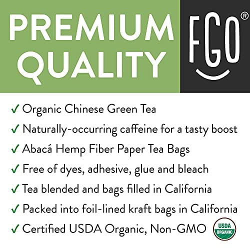 Organic Green Tea Bags | 100 Tea Bags | Eco-Conscious Tea Bags in Kraft Bag | by FGO