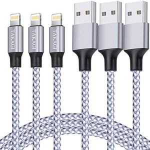 iPhone Charger, TAKAGI Lightning Cable 3PACK 6FT Nylon Braided USB Charging Cable High Speed Data Sync Transfer Cord Compatible with iPhone 12/11 Pro Max/XS MAX/XR/XS/X/8/7/Plus/6S/6/SE/5S/iPad