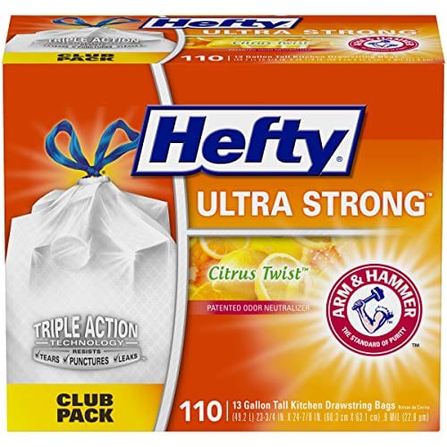 Hefty Ultra Strong Tall Kitchen Trash Bags, Citrus Twist Scent, 13 Gallon, 110 Count