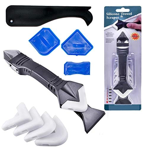 3 in 1 Silicone Caulking Tools（stainless steelhead）, Sealant Finishing Tool Grout Scraper, Reuse and Replace 5 Silicone Pads, Great Tools for Kitchen Bathroom Window, Sink Joint