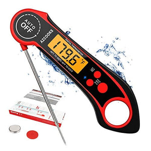 Instant Read Meat Thermometer, Azcooks Food Thermometer with Backlight Large Screen & IP67 Waterproof, Digital Cooking Thermometer for Turkey, Smoker, Grill, Oil Deep Fry, BBQ, Drinks and Candy