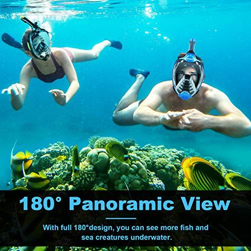 ZIPOUTE Snorkel Mask Full Face, Foldable Full Face Snorkel Mask with Detachable Camera Mount and Earplugs, 180 Panoramic Vie