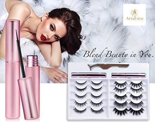 Updated 3D 6D Magnetic Eyelashes with Eyeliner Kit- 2 Tubes of Magnetic Eyeliner & 10 Pairs Magnetic Eyelashes Kit-With Natural Look
