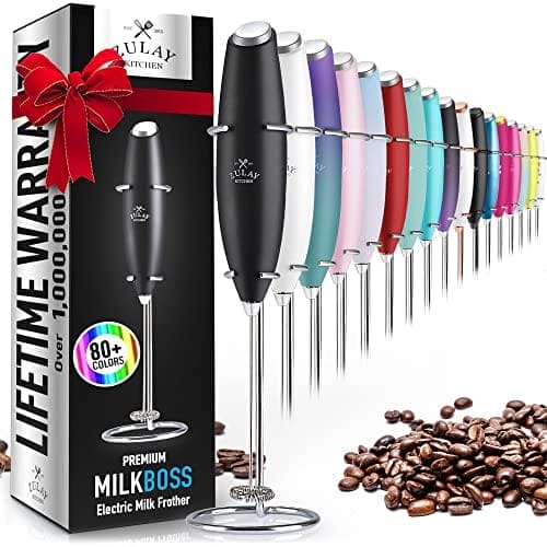 Zulay Original Milk Frother Handheld Foam Maker for Lattes - Whisk Drink Mixer for Coffee, Mini Foamer for Cappuccino, Frappe, Matcha, Hot Chocolate by Milk Boss (Black)