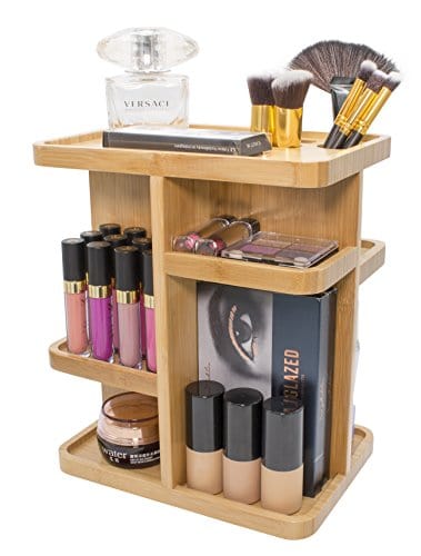 Sorbus 360° Bamboo Cosmetic Organizer, Multi-Function Storage Carousel for Makeup, Toiletries, and More — Great for Vanity, Desk, Bathroom, Bedroom, Closet, Kitchen (Bamboo)