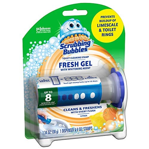 Scrubbing Bubbles Fresh Gel Toilet Bowl Cleaning Stamps, Gel Cleaner, Helps Prevent Limescale and Toilet Rings, Citrus Scent, 6 Stamps