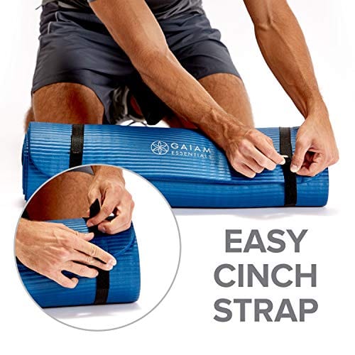 Gaiam Essentials Thick Yoga Mat Fitness & Exercise Mat With Easy-Cinch Yoga Mat Carrier Strap, Teal, 72"L X 24"W X 2/5 Inch Thick
