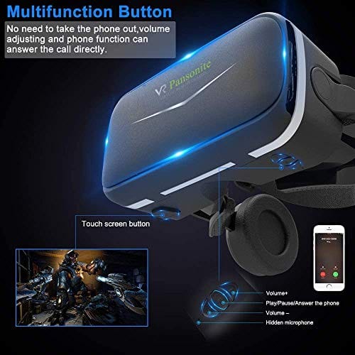 Pansonite VR Headset with Remote Control, 3D Glasses Virtual Reality Headset for VR Games & 3D Movies, Eye Care System