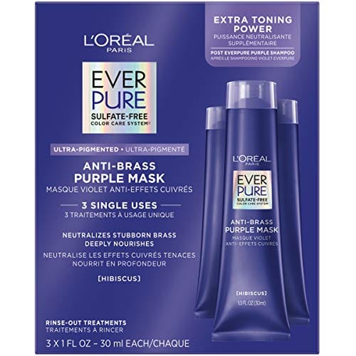 L'Oreal Paris EverPure Sulfate Free, Ultra Pigmented Anti Brass Purple Mask Rinse Out Treatment, Neutralizes Brass and Deeply Nourishes, bleached, blonde or highlighted hair, 3 fl. oz.