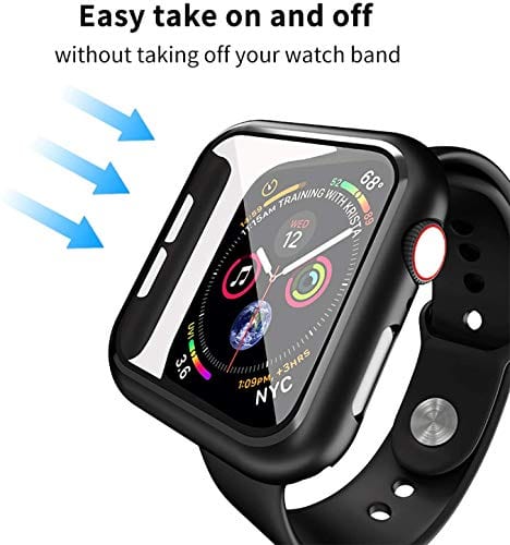 Smiling Case Compatible with Apple Watch Series 6/SE/Series 5/Series 4 40mm with Built in Tempered Glass Screen Protector ,Overall Protective Hard PC Case Ultra-Thin Cover-Black