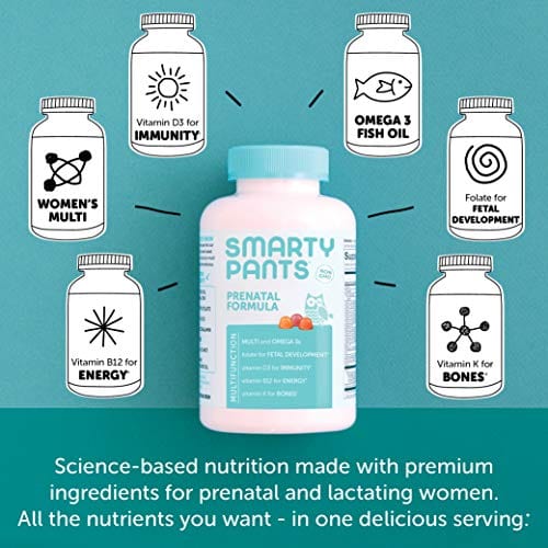 SmartyPants Prenatal Formula Daily Gummy Multivitamin: Vitamin C, D3, & Zinc for Immunity, Gluten Free, Folate, Omega 3 Fish Oil