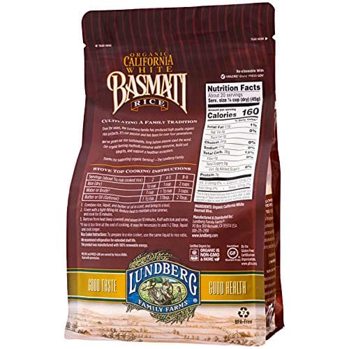 Lundberg Family Farms - Organic California White Basmati Rice, Pleasant Aroma, Fluffy Texture, Won't Clump When Cooked, Gluten-Free, Non-GMO, USDA Certified Organic, Vegan, Kosher (32 oz, 6-Pack)