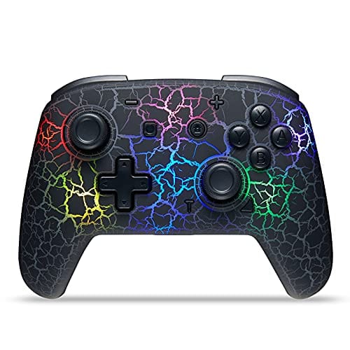 Switch Controller, Wireless Switch Pro Controller for Switch/Switch Lite, 8 Colors Adjustable LED Wireless Remote Gamepad with Unique Crack/Turbo/Dual Shock/Motion Control (Black)