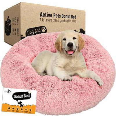Active Pets Plush Calming Dog Bed, Washable Donut Dog Bed for Small Dogs, Medium & Large, Anti Anxiety Dog Bed, Soft Fuzzy Calming