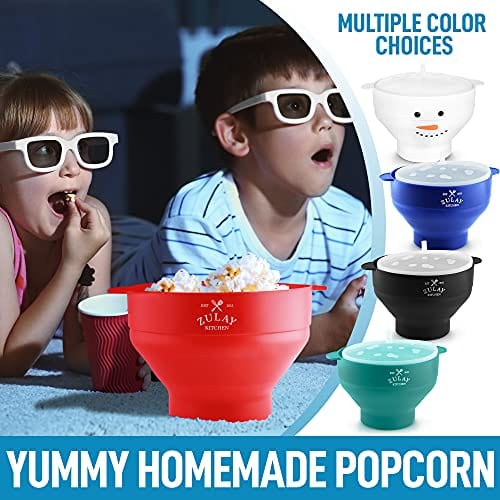 Zulay Kitchen Large Microwave Popcorn Maker - BPA Free Silicone Popcorn Popper Microwave Collapsible Bowl With Lid - Family Size Microwave Popcorn Bowl - Various Colors Available (Red)