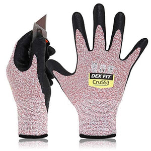 DEX FIT Level 5 Cut Resistant Gloves Cru553, 3D Comfort Stretch Fit, Power Grip, Durable Foam Nitrile, Pass FDA Food Contact, Smart Touch
