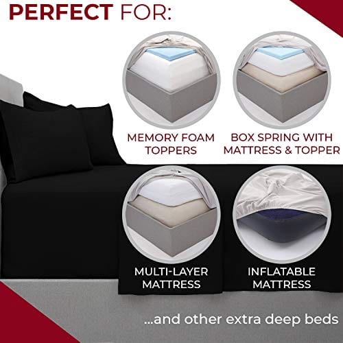 Mellanni Extra Deep Pocket Twin XL Sheet Set - Luxury 1800 Bedding Sheets & Pillowcases - Fits College Dorm Room Mattress up to 21" - Ultra Soft Cooling Bed Sheet Set - 3 Piece (Twin XL, Black)