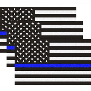 Reflective US Flag Decal Packs with Thin Blue Line for Cars & Trucks, 5 x 3 inch American USA Flag Decal Sticker