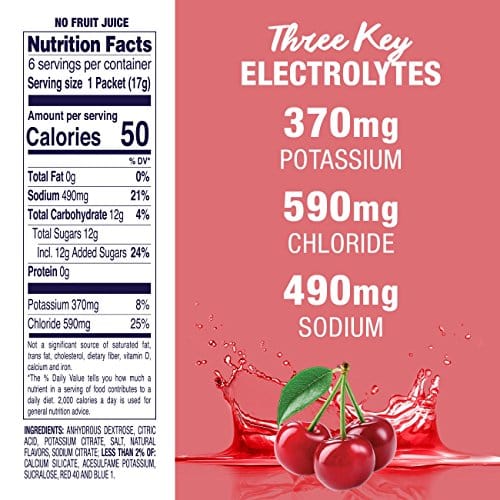 Pedialyte Electrolyte Powder, Electrolyte Hydration Drink Cherry 0.6 Ounce, 3.6 Ounce (Pack of 1)