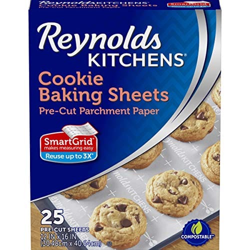 Reynolds Kitchens Cookie Baking Sheets, Pre-Cut Parchment Paper, 25 Sheets (Pack of 4), 100 Total Sheets