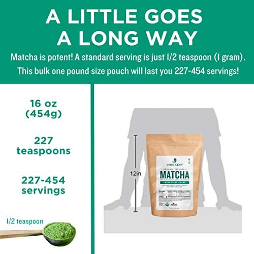 Jade Leaf Organic Matcha Green Tea Powder - Authentic Japanese Origin - Premium First Harvest Ceremonial Grade (1 Pound)