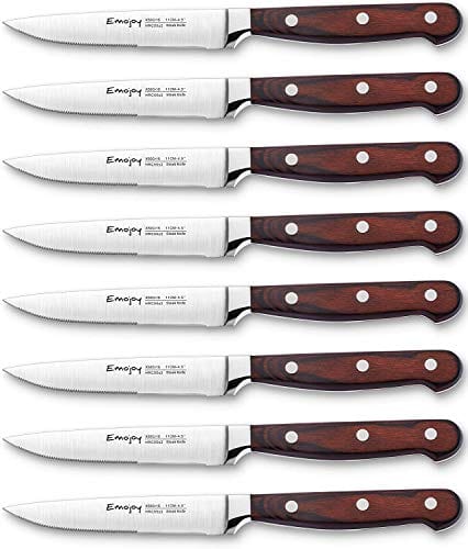 Steak knives, Emojoy Steak knife set of 8, Highly Resistant and Durable German Stainless Steel Serrated Steak Knives with Gift Box
