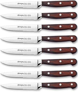 Steak knives, Emojoy Steak knife set of 8, Highly Resistant and Durable German Stainless Steel Serrated Steak Knives with Gift Box